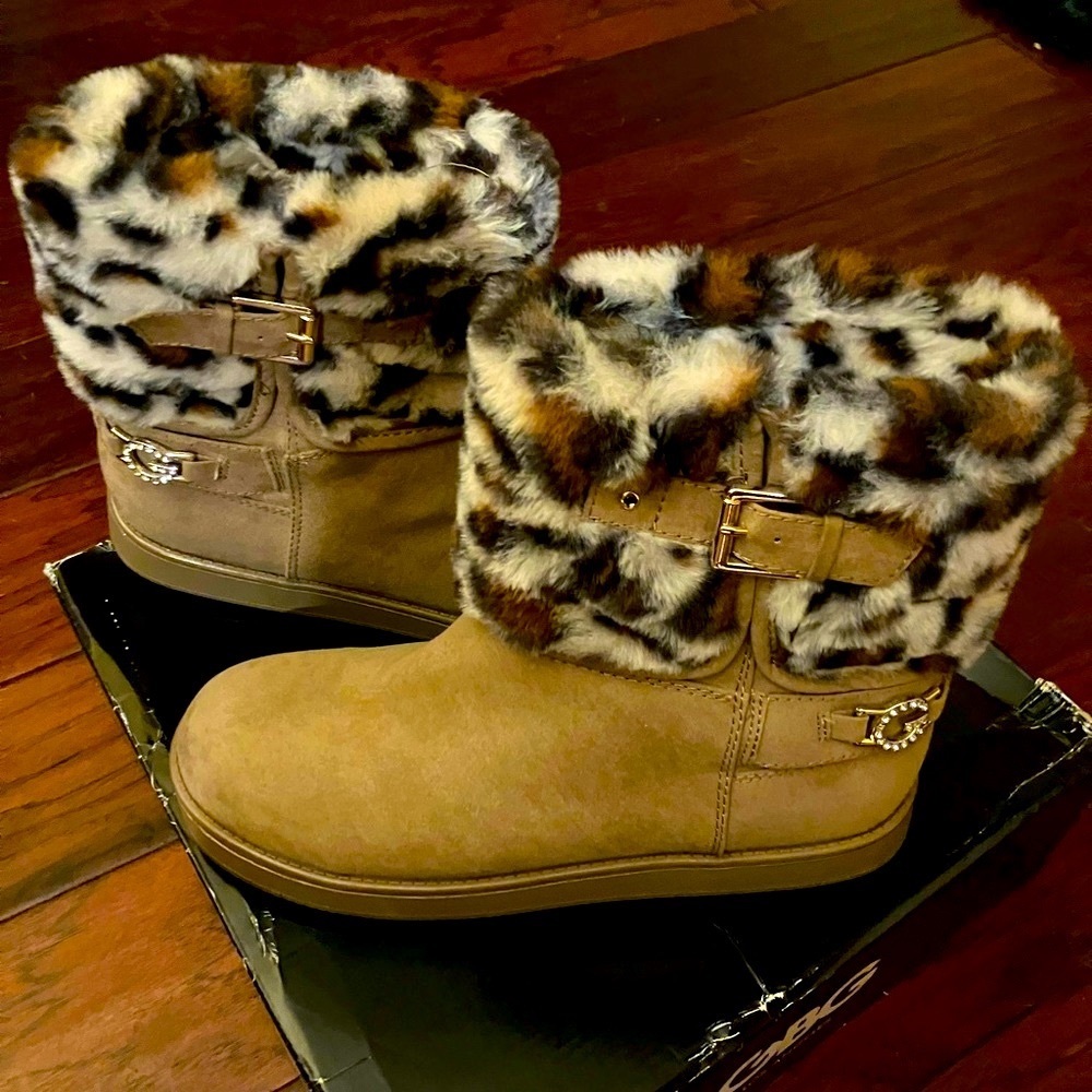 Beautiful G by Guess leopard fur ankle boots.